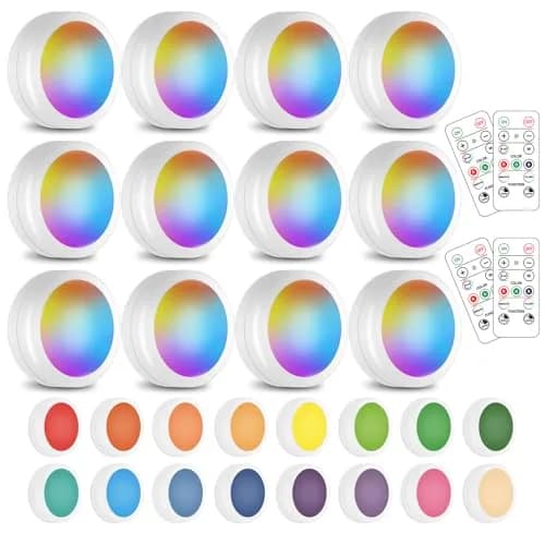 SIXDEFLY Wireless LED Puck Lights 12 Pack with 4 Remotes | Color Changing, Dimmable, Battery Powered Under Cabinet Lights thumbnail 1