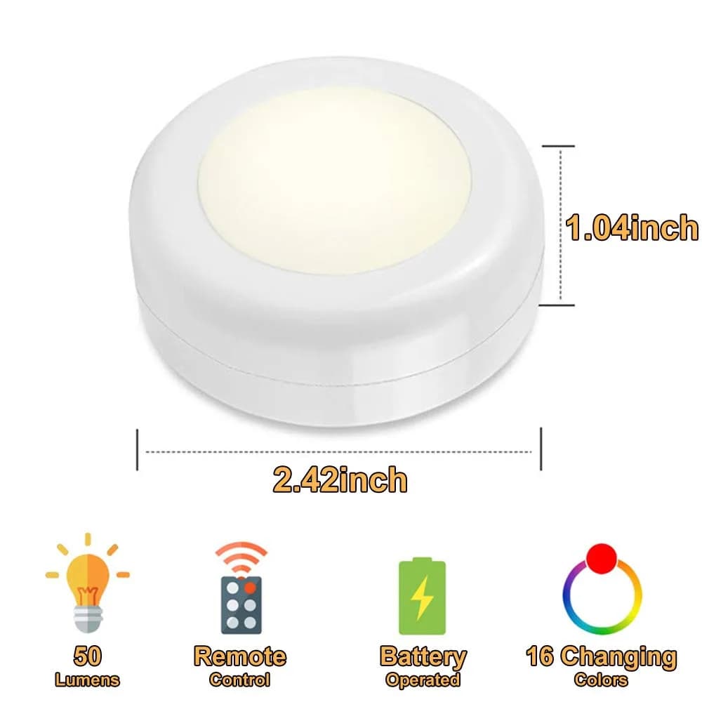 SIXDEFLY Wireless LED Puck Lights 12 Pack with 4 Remotes | Color Changing, Dimmable, Battery Powered Under Cabinet Lights - view 4