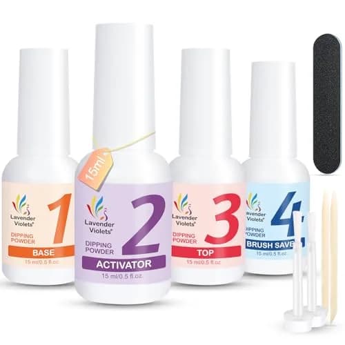 Lavender Violets Dip Powder Liquid Set with Activator, Base Top Coat & Brush Saver 15ml (0.5 Fl Oz) | Complete Home Manicure Kit thumbnail 1