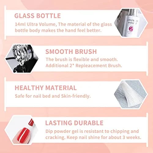 Lavender Violets Dip Powder Liquid Set with Activator, Base Top Coat & Brush Saver 15ml (0.5 Fl Oz) | Complete Home Manicure Kit thumbnail 5
