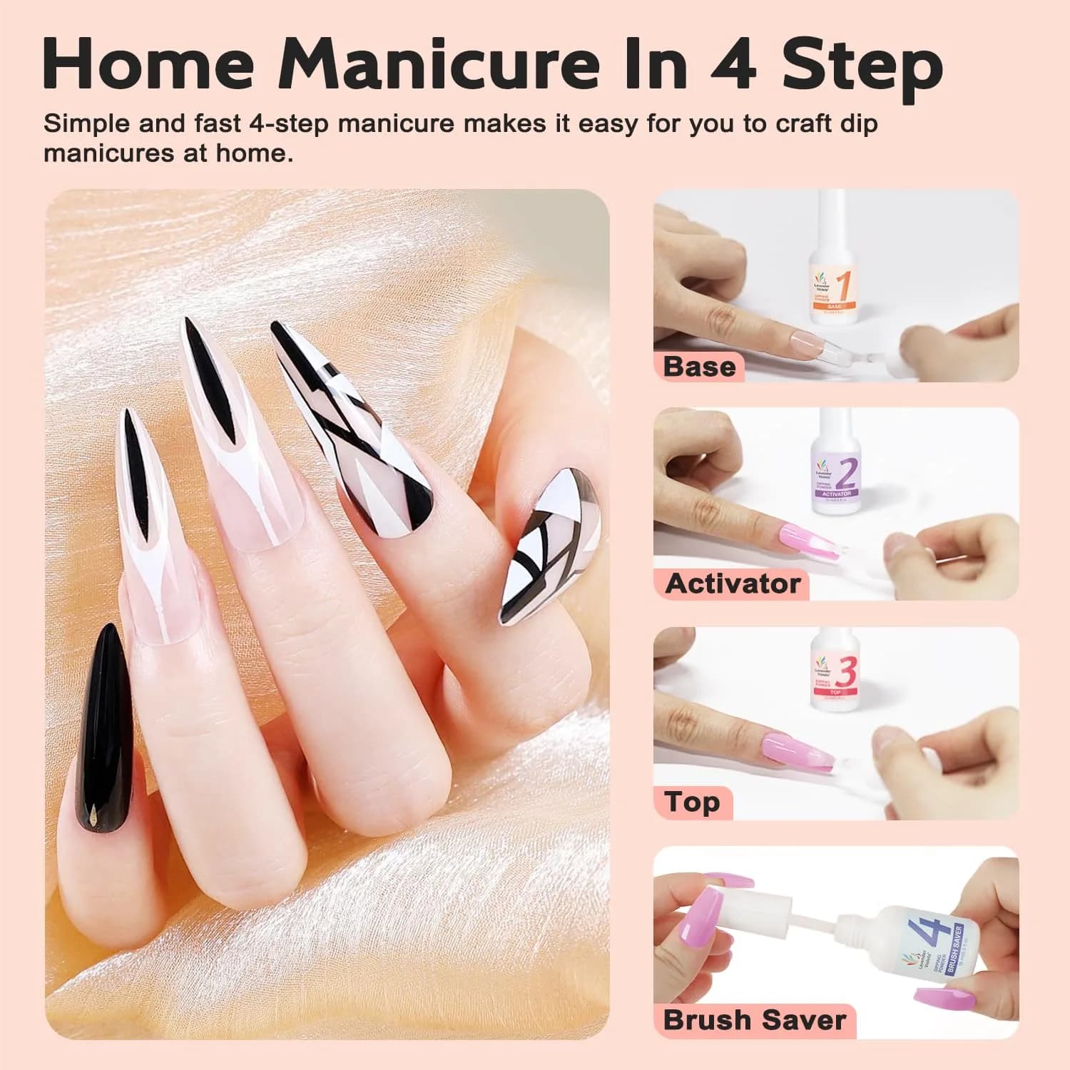 Lavender Violets Dip Powder Liquid Set with Activator, Base Top Coat & Brush Saver 15ml (0.5 Fl Oz) | Complete Home Manicure Kit - view 6