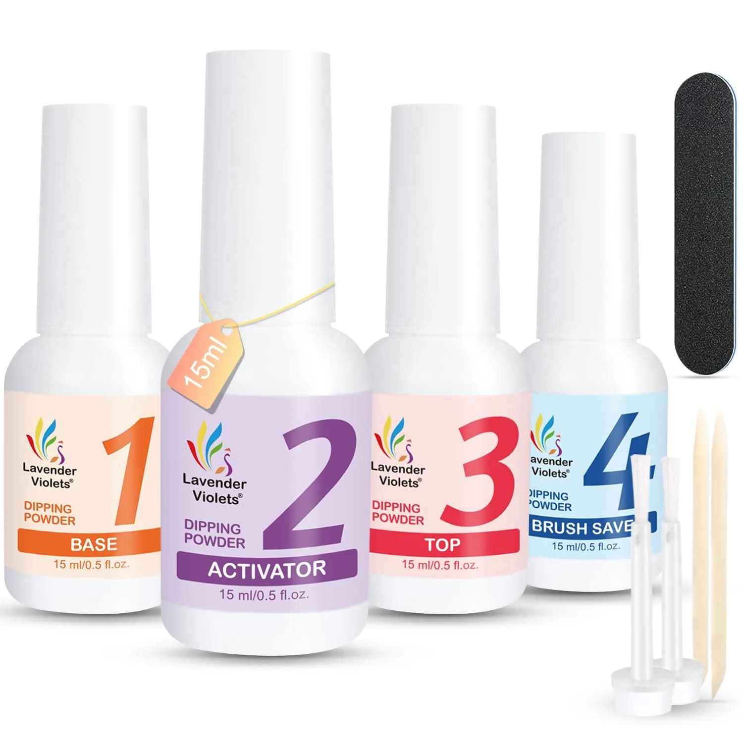 Lavender Violets Dip Powder Liquid Set with Activator, Base Top Coat & Brush Saver 15ml (0.5 Fl Oz) | Complete Home Manicure Kit - main product image