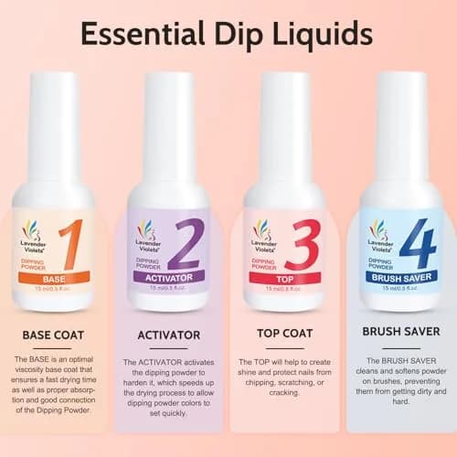 Lavender Violets Dip Powder Liquid Set with Activator, Base Top Coat & Brush Saver 15ml (0.5 Fl Oz) | Complete Home Manicure Kit thumbnail 2