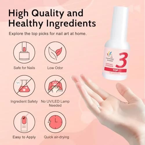 Lavender Violets Dip Powder Liquid Set with Activator, Base Top Coat & Brush Saver 15ml (0.5 Fl Oz) | Complete Home Manicure Kit thumbnail 3