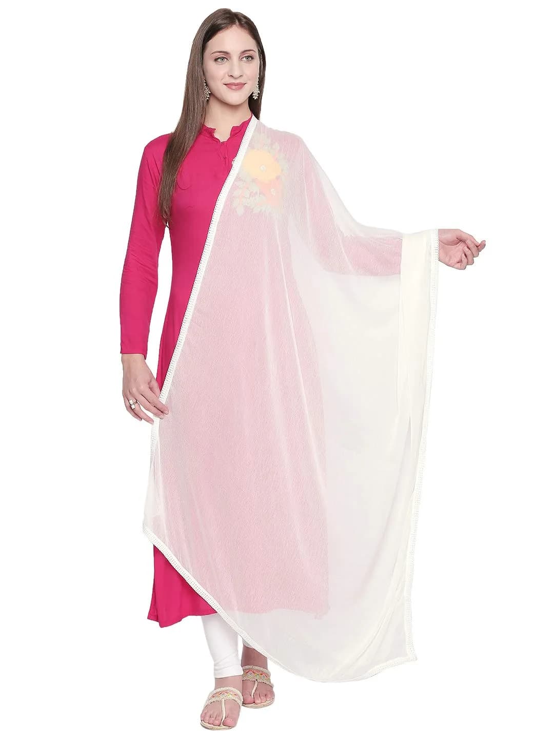 DUPATTA BAZAAR Woman's Off White Chiffon Dupatta 2.5 meters (98.4 inches) | Elegant Border - main product image