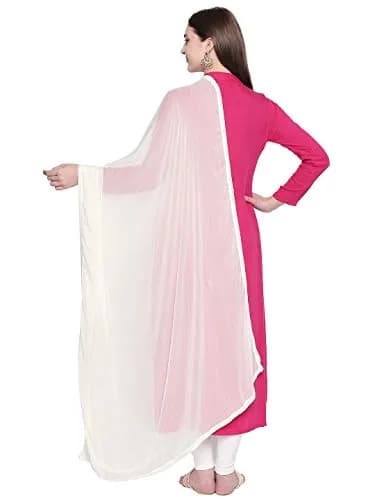 DUPATTA BAZAAR Woman's Off White Chiffon Dupatta 2.5 meters (98.4 inches) | Elegant Border thumbnail 4