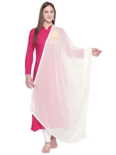 DUPATTA BAZAAR Woman's Off White Chiffon Dupatta 2.5 meters (98.4 inches) | Elegant Border thumbnail 1