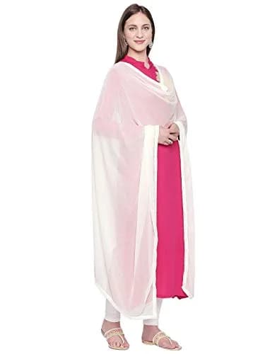 DUPATTA BAZAAR Woman's Off White Chiffon Dupatta 2.5 meters (98.4 inches) | Elegant Border thumbnail 2