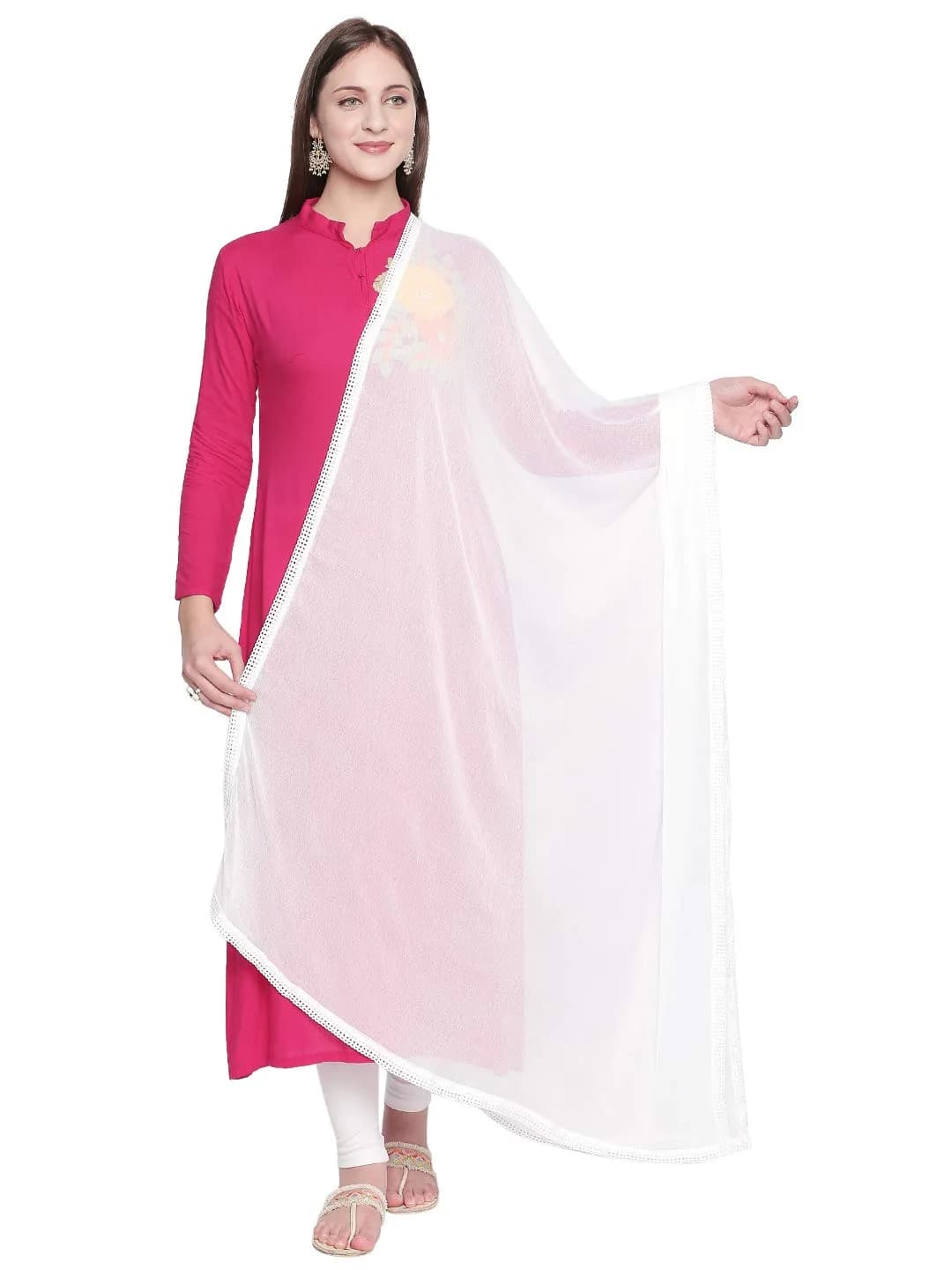 DUPATTA BAZAAR Woman's White Chiffon Dupatta 2.5 meters | Elegant Border for Occasions — White