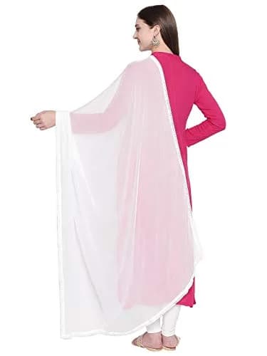 DUPATTA BAZAAR Woman's White Chiffon Dupatta 2.5 meters | Elegant Border for Occasions thumbnail 4