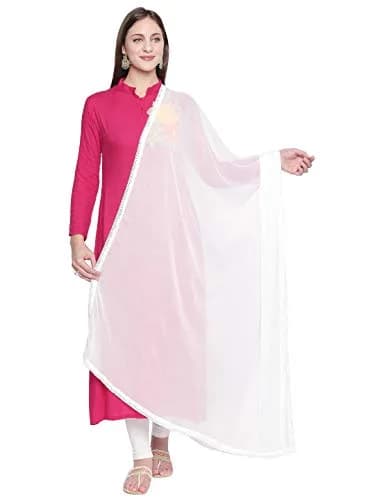 DUPATTA BAZAAR Woman's White Chiffon Dupatta 2.5 meters | Elegant Border for Occasions thumbnail 1