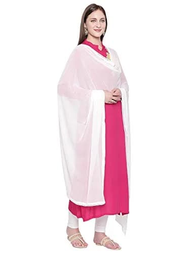 DUPATTA BAZAAR Woman's White Chiffon Dupatta 2.5 meters | Elegant Border for Occasions thumbnail 2