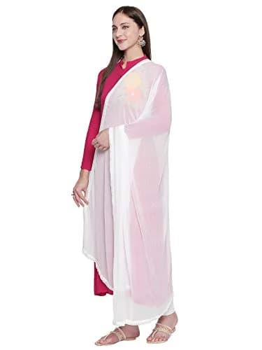 DUPATTA BAZAAR Woman's White Chiffon Dupatta 2.5 meters | Elegant Border for Occasions thumbnail 3