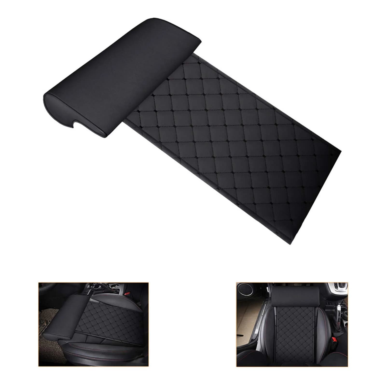 YQJ Black Leather Leg Support Car Seat Extender Cushion | Universal Fit for Long Drives — Black