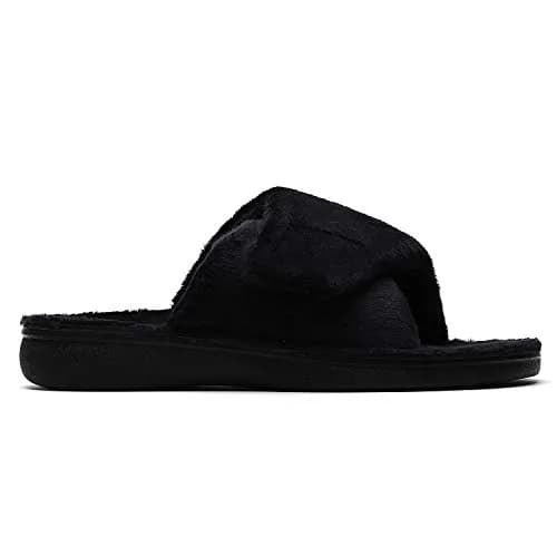 SOLLBEAM Women's Plantar Fasciitis Fuzzy House Orthopedic Slippers with Arch Support, Adjustable, Black, Size 6 | Supportive & Cozy for Indian Summers thumbnail 4