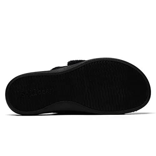 SOLLBEAM Women's Plantar Fasciitis Fuzzy House Orthopedic Slippers with Arch Support, Adjustable, Black, Size 6 | Supportive & Cozy for Indian Summers thumbnail 6