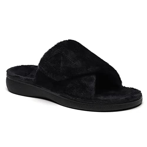 SOLLBEAM Women's Plantar Fasciitis Fuzzy House Orthopedic Slippers with Arch Support, Adjustable, Black, Size 6 | Supportive & Cozy for Indian Summers thumbnail 7