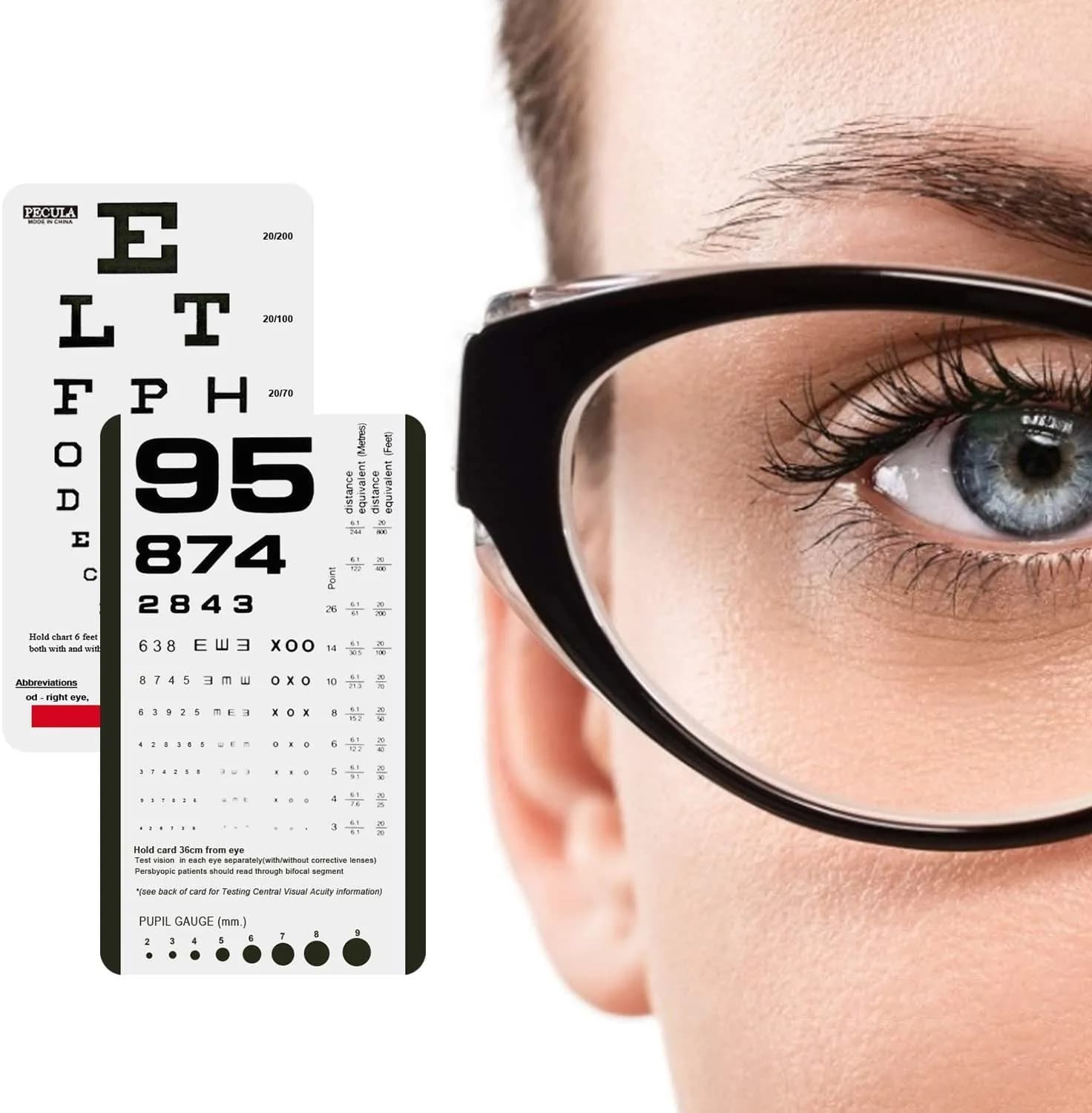 PECULA Pocket Eye Chart 2-in-1 Snellen & Rosenbaum 16.5cm (6.5in) | Vision Testing Tool for Small Spaces - view 6