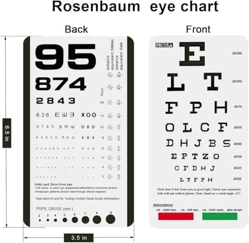 PECULA Pocket Eye Chart 2-in-1 Snellen & Rosenbaum 16.5cm (6.5in) | Vision Testing Tool for Small Spaces thumbnail 2