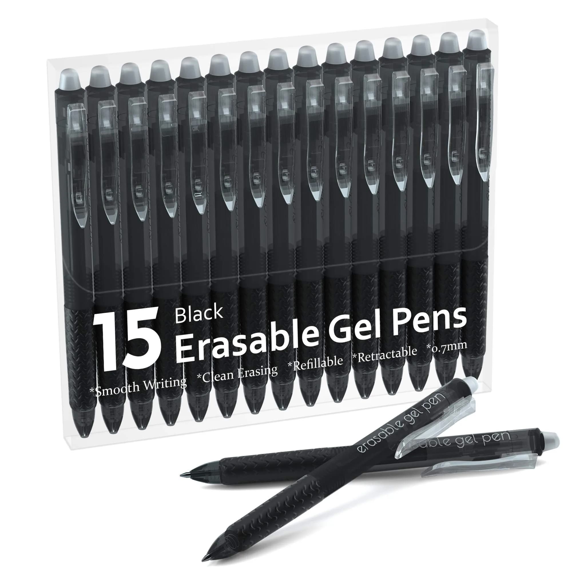 Lineon Erasable Gel Pens 15 Pack Black | Retractable, Fine Point, Mistake Disappear, School & Office Use — Black