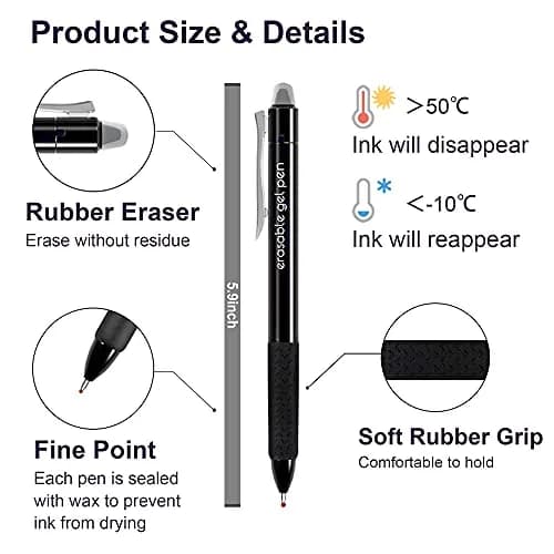 Lineon Erasable Gel Pens 15 Pack Black | Retractable, Fine Point, Mistake Disappear, School & Office Use thumbnail 3