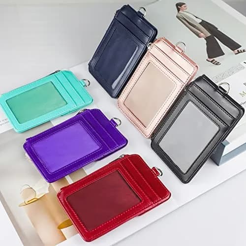 Teskyer ID Badge Holder with Retractable Lanyard, Cyan | 4 Card Slots, Zipper Pocket, Premium PU Leather thumbnail 8