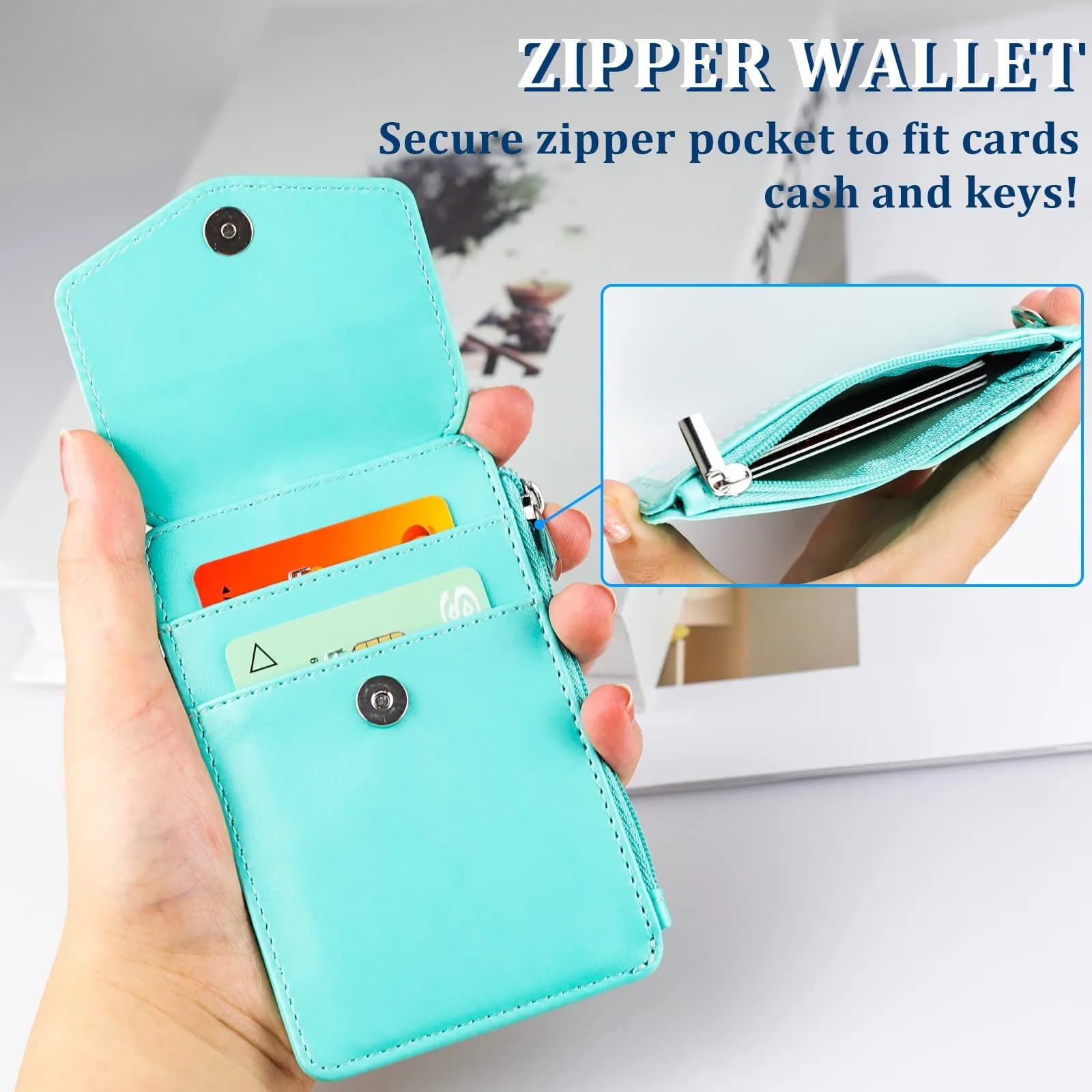 Teskyer Green #02 PU Leather ID Badge Holder with Zipper Pocket & Lanyard - 3.1" x 4.7" - view 4