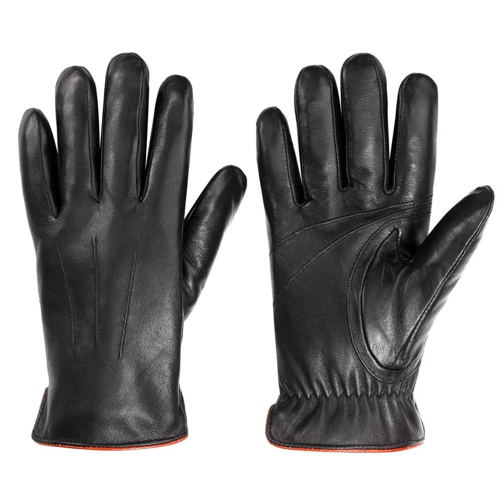 MaxW Sheepskin Leather Gloves for Men - Winter Warm Touchscreen Gloves XL | Genuine Australian Sheepskin, Faux Rabbit Fur Lined — Black