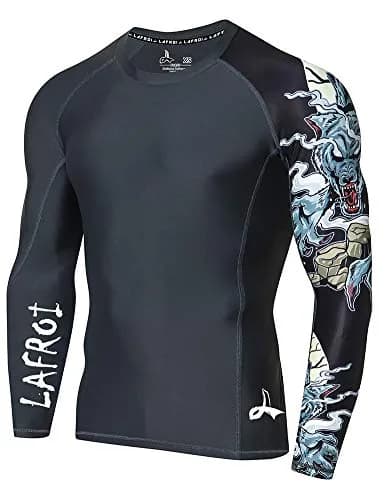 LAFROI Men’s Long Sleeve UPF 50+ Rash Guard Slim Fit Compression Shirt in Asymmetric Werewolf Size SM thumbnail 1