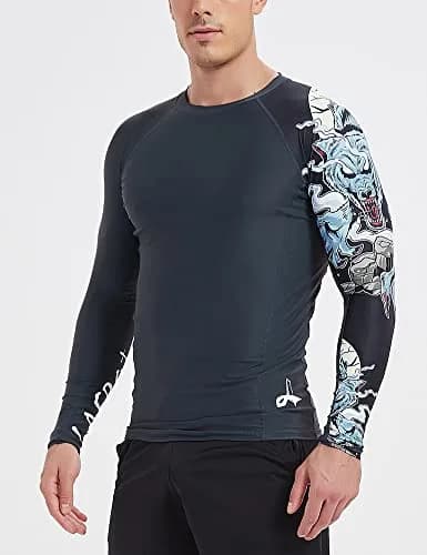 LAFROI Men’s Long Sleeve UPF 50+ Rash Guard Slim Fit Compression Shirt in Asymmetric Werewolf Size SM thumbnail 2