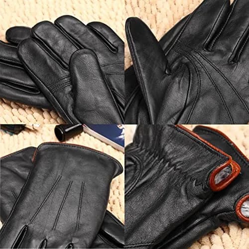 MaxW Sheepskin Leather Gloves for Men, Winter Warm Touchscreen, Black, Size L thumbnail 2
