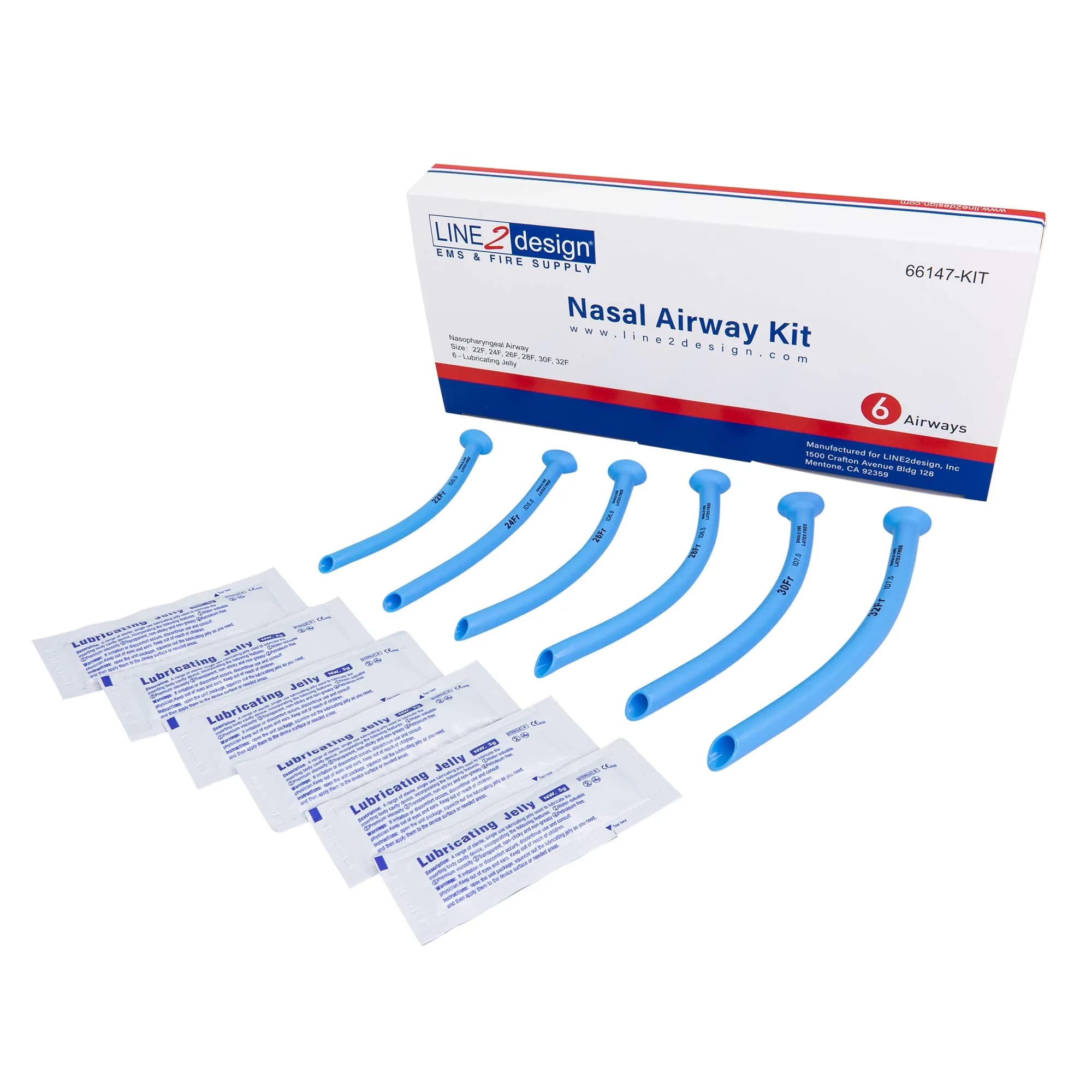 LINE2design Nasopharyngeal Airway Kit 6-Pack with Lubricating Jelly | Medical Grade Soft PVC Tubes for Emergency Rescue