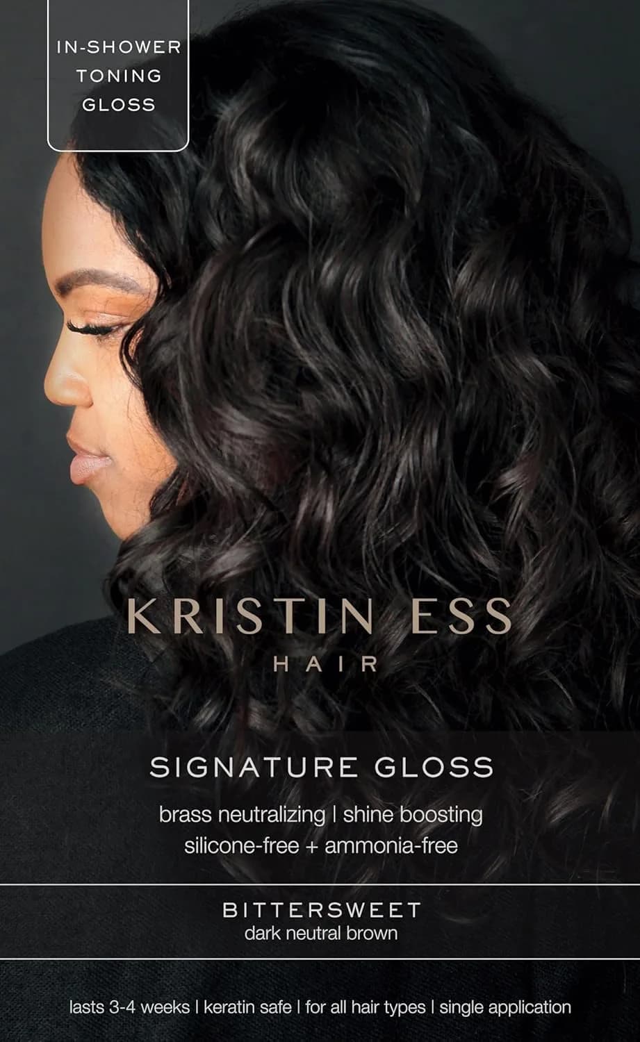 Kristin Ess Signature Hair Gloss Bittersweet Dark Brunette 118ml (4 Fl Oz) | Tones Brassiness & Boosts Shine — Dark Brunette