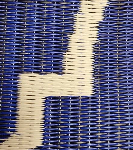 Mad Mats Geometric Outdoor Rug 4' x 6' | Reversible Plastic Mat, Casa Blanca - Blue/White thumbnail 2