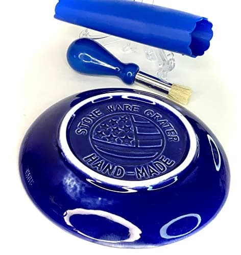 BonCera Ceramic Garlic Grater Plate 4-Piece Set - Blue Cross Glazed | Versatile Kitchen Tool for Garlic, Ginger & Fruits thumbnail 5