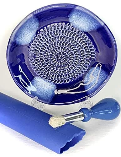 BonCera Ceramic Garlic Grater Plate 4-Piece Set - Blue Cross Glazed | Versatile Kitchen Tool for Garlic, Ginger & Fruits thumbnail 6