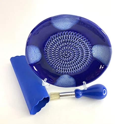 BonCera Ceramic Garlic Grater Plate 4-Piece Set - Blue Cross Glazed | Versatile Kitchen Tool for Garlic, Ginger & Fruits thumbnail 7