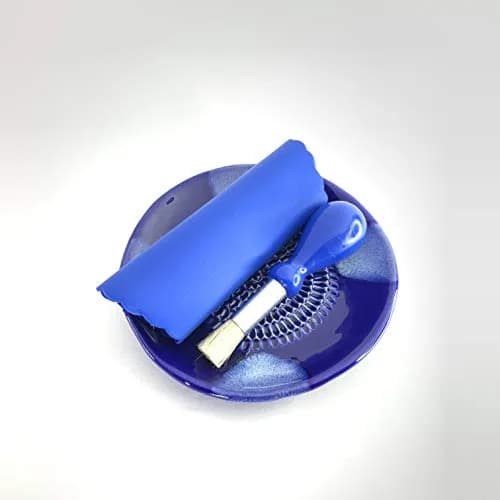 BonCera Ceramic Garlic Grater Plate 4-Piece Set - Blue Cross Glazed | Versatile Kitchen Tool for Garlic, Ginger & Fruits thumbnail 9