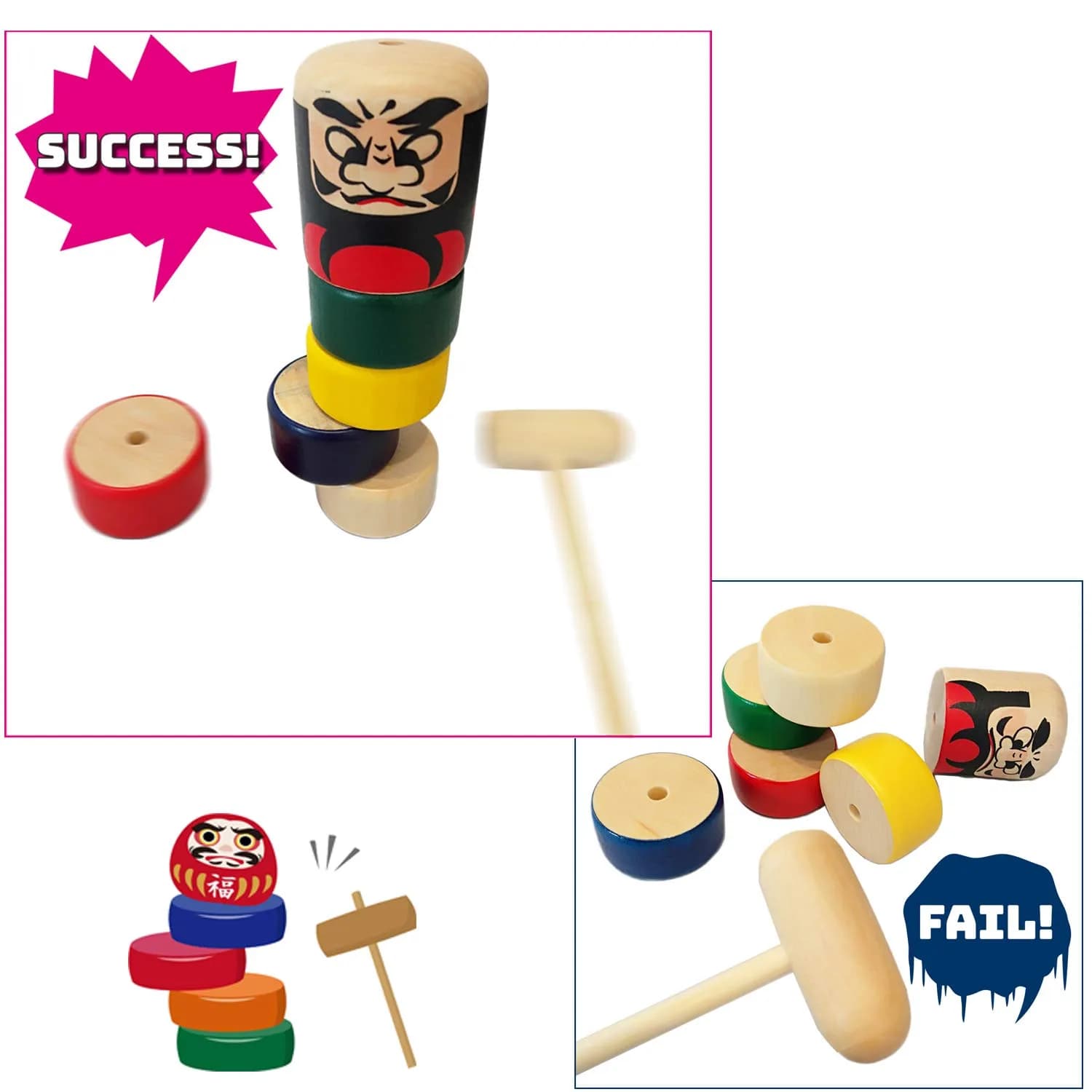 Tomerry Daruma Otoshi Japanese Traditional Game 18.3cm (7.2in) | Educational Toy for Kids & Adults - view 3