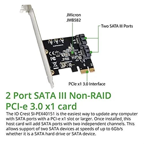 IO CREST 2 Port SATA JMicron Expansion Card with Low Profile Bracket - 6Gbps SATA 3.0 PCI Express x1 thumbnail 2