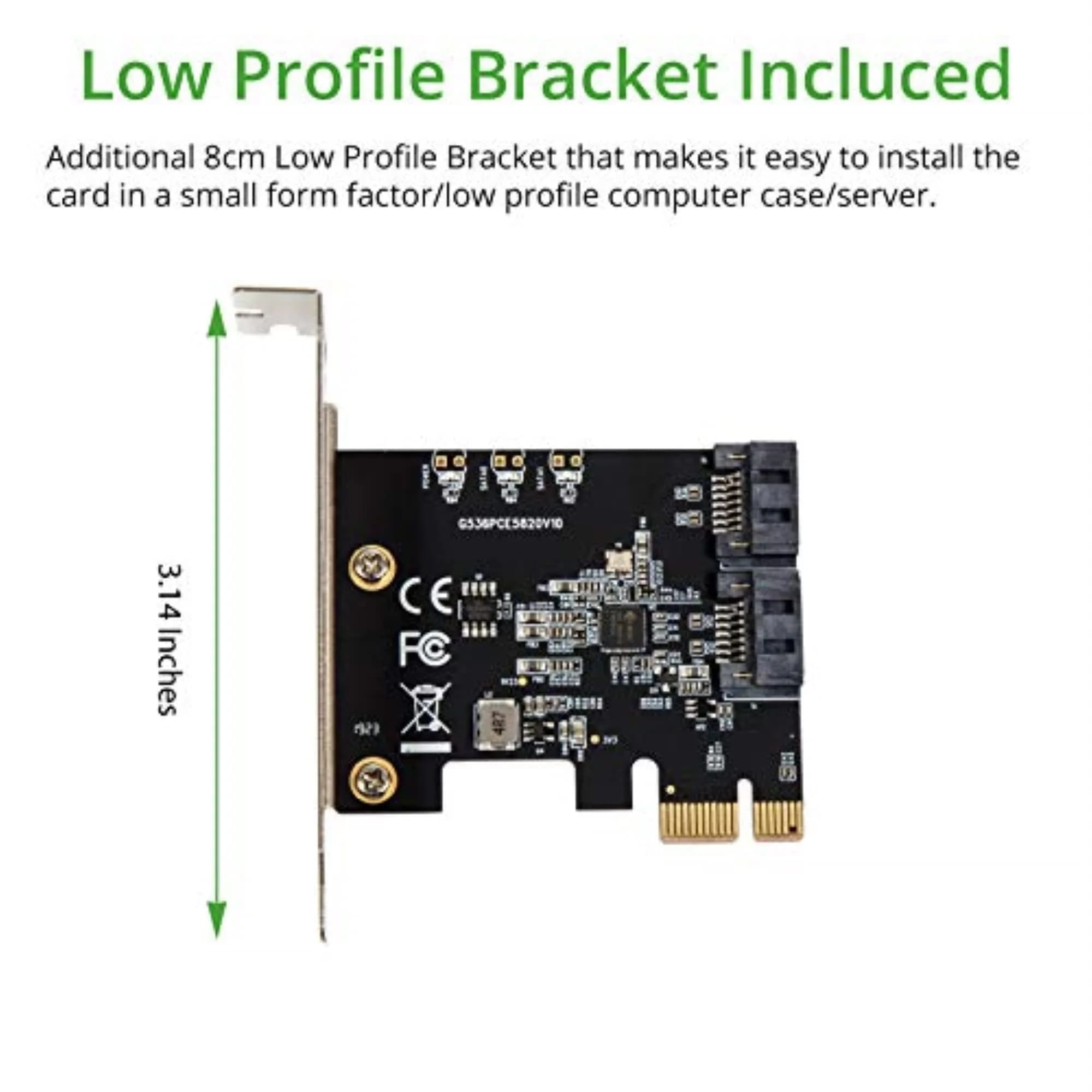 IO CREST 2 Port SATA JMicron Expansion Card with Low Profile Bracket - 6Gbps SATA 3.0 PCI Express x1 - view 4