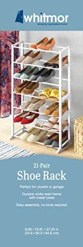 Whitmor Shoe Rack - 21-Pair - White | 7 Tier Metal & Plastic Shoe Organizer for Small Spaces thumbnail 4