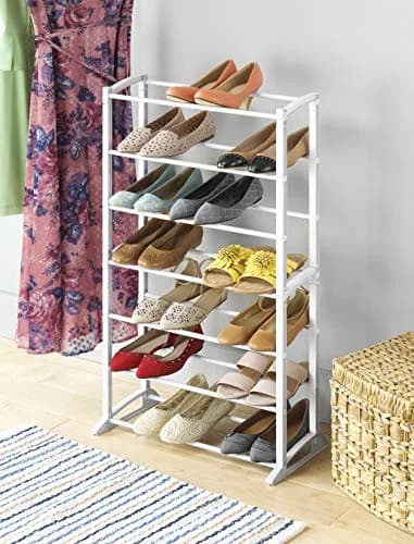 Whitmor Shoe Rack - 21-Pair - White | 7 Tier Metal & Plastic Shoe Organizer for Small Spaces thumbnail 2