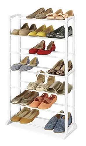 Whitmor Shoe Rack - 21-Pair - White | 7 Tier Metal & Plastic Shoe Organizer for Small Spaces thumbnail 3
