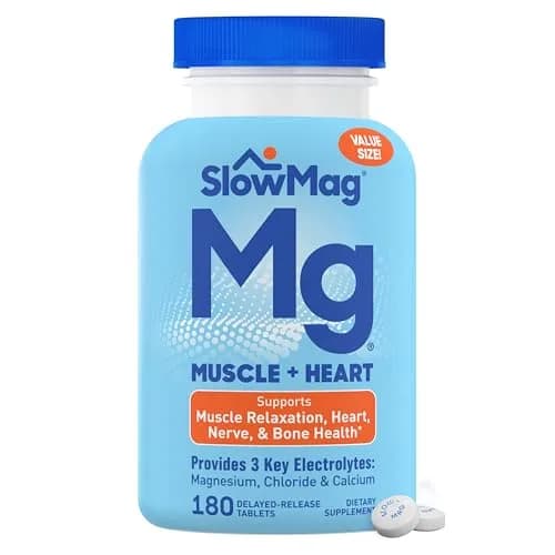 SlowMag Muscle & Heart Magnesium Chloride Supplement with Calcium, 180 Count | Supports Muscle Relaxation & Heart Health thumbnail 1