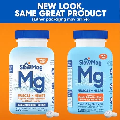 SlowMag Muscle & Heart Magnesium Chloride Supplement with Calcium, 180 Count | Supports Muscle Relaxation & Heart Health thumbnail 2