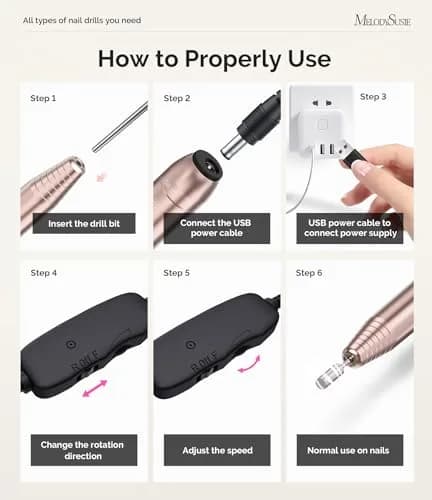 MelodySusie USB Nail Drill PC120I (Gold) 20,000RPM | Gentle Nail Prep for Professionals & Beginners thumbnail 5