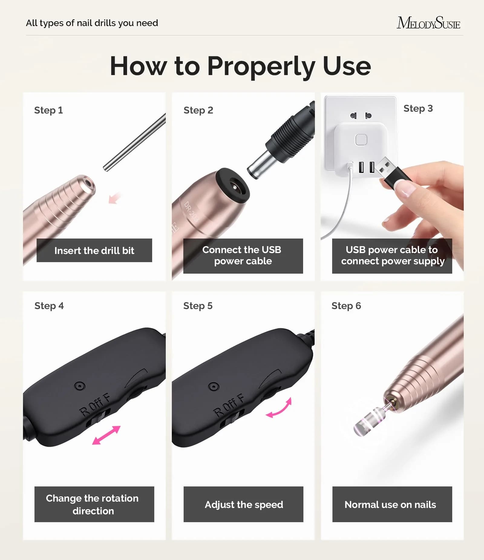 MelodySusie PC120I Portable USB Nail Drill 20000RPM in Chic Gold | Beginner-Friendly Electric Nail File for Home Use - view 5