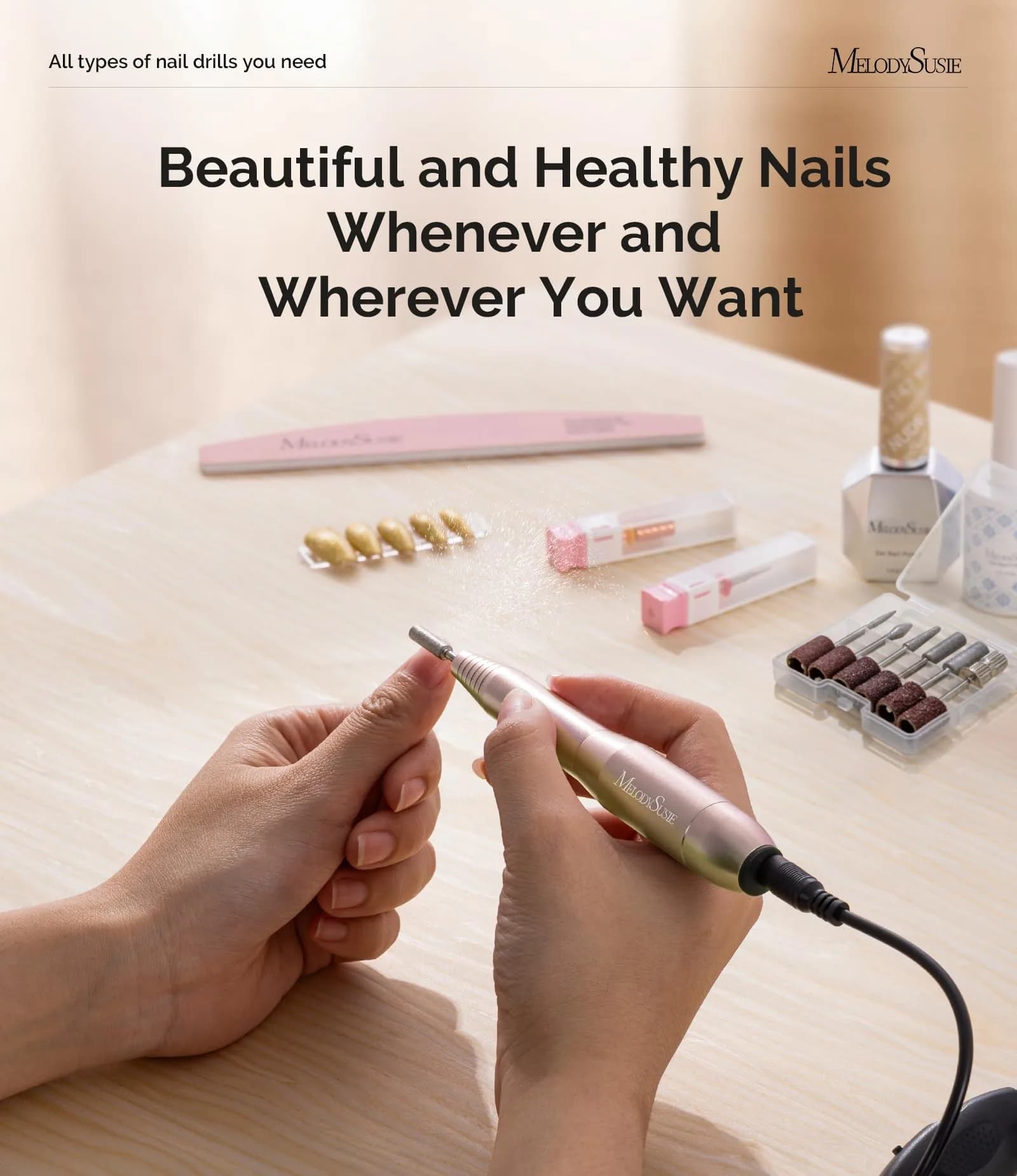 MelodySusie PC120I Portable USB Nail Drill 20000RPM in Chic Gold | Beginner-Friendly Electric Nail File for Home Use - view 7