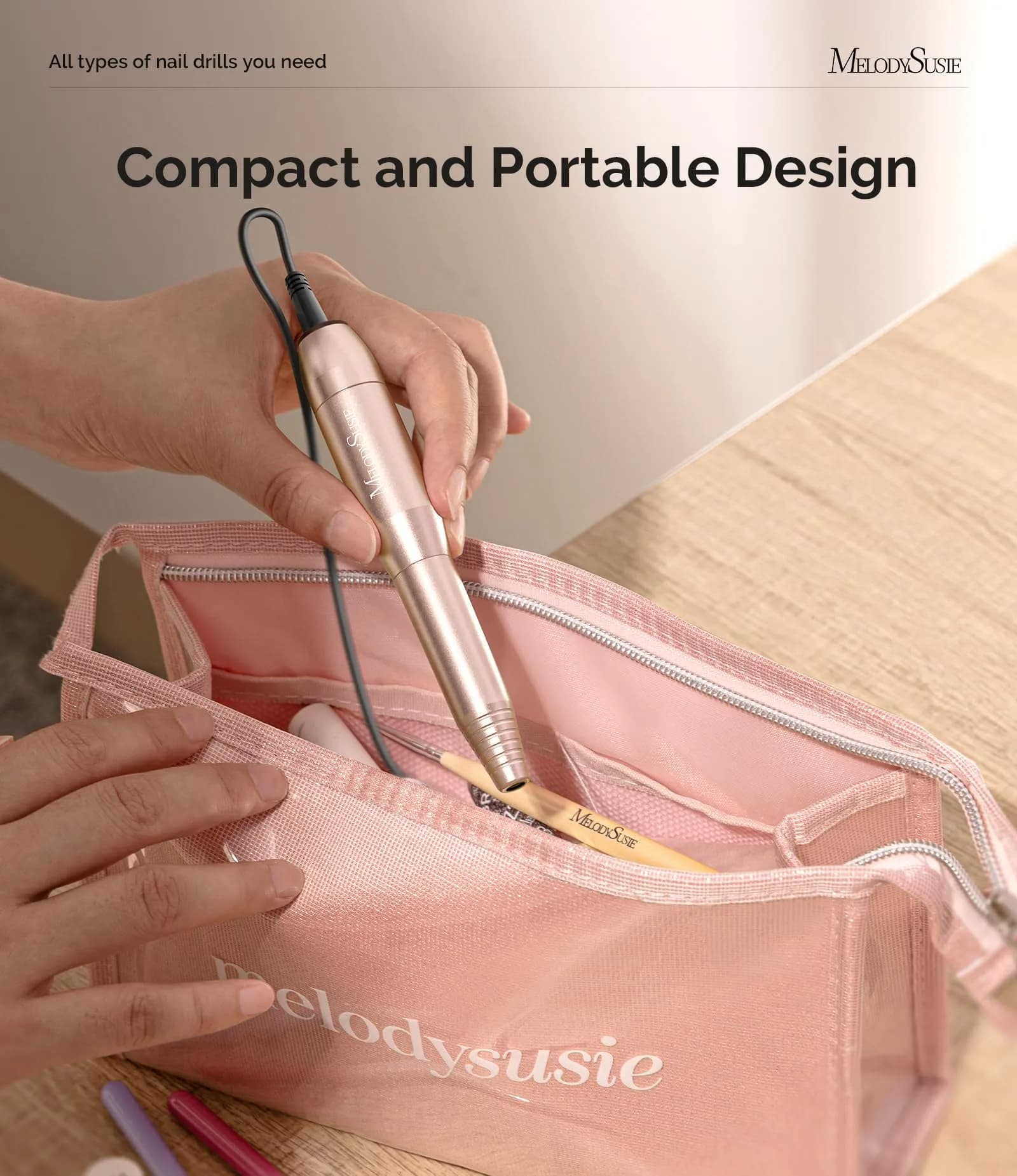 MelodySusie PC120I Portable USB Nail Drill 20000RPM in Chic Gold | Beginner-Friendly Electric Nail File for Home Use - view 3